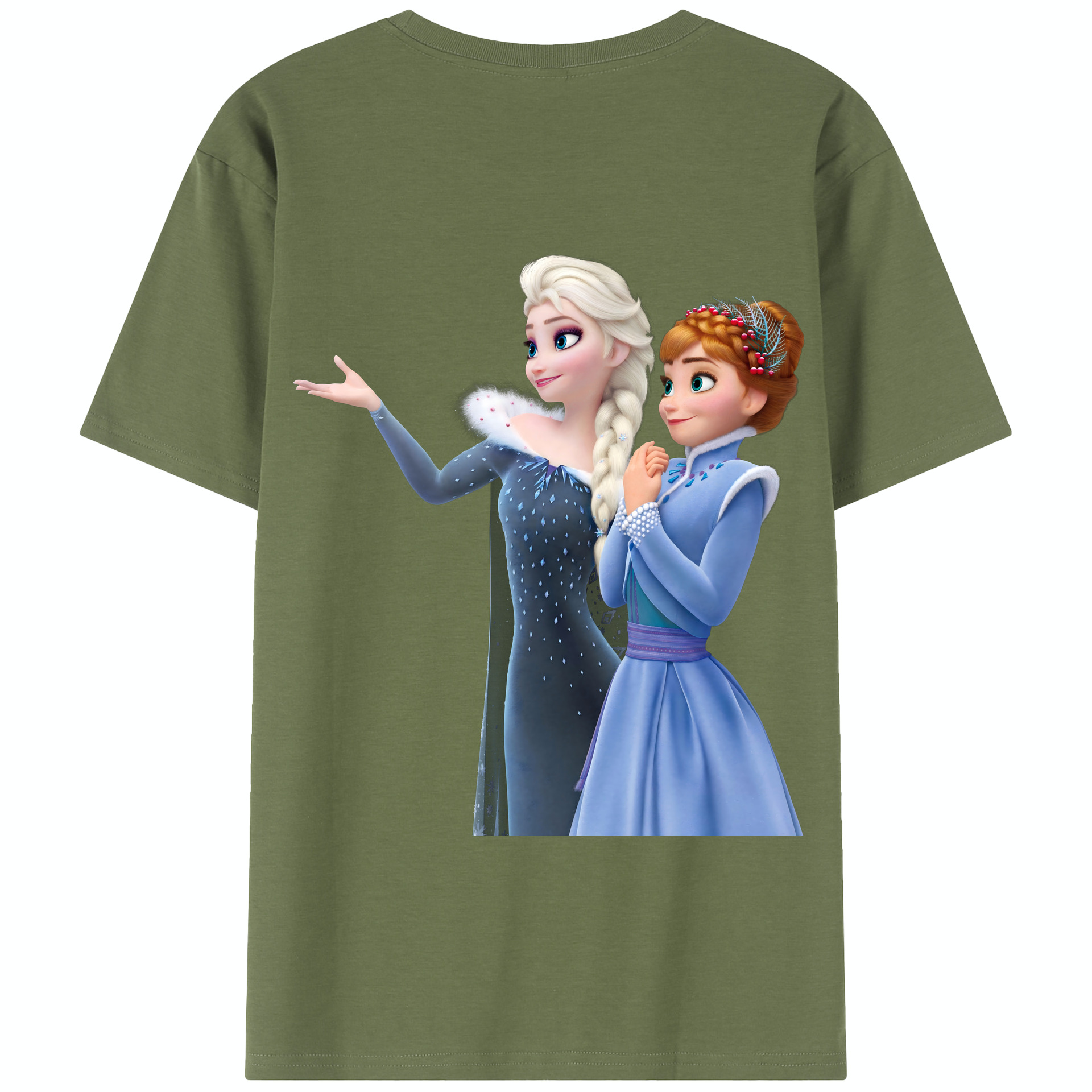 （画像用） アナと雪の女王 アンナ エルサ Frozen Anna Elsa 綿100％半袖Tシャツ（背面プリント）